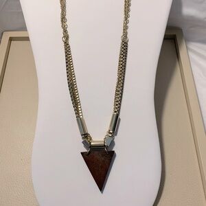 Unique Wooden Triangle Pendant & Gold Necklace